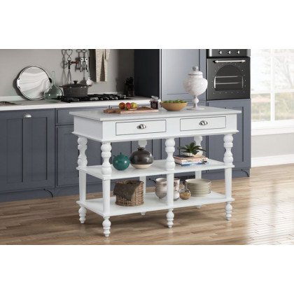 ACME - Rorratt Kitchen Island in Marble Top/White