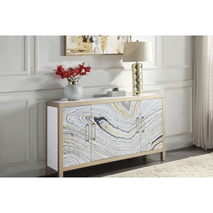 ACME - Olisa Console Cabinet in Stone Grain/White/Gold