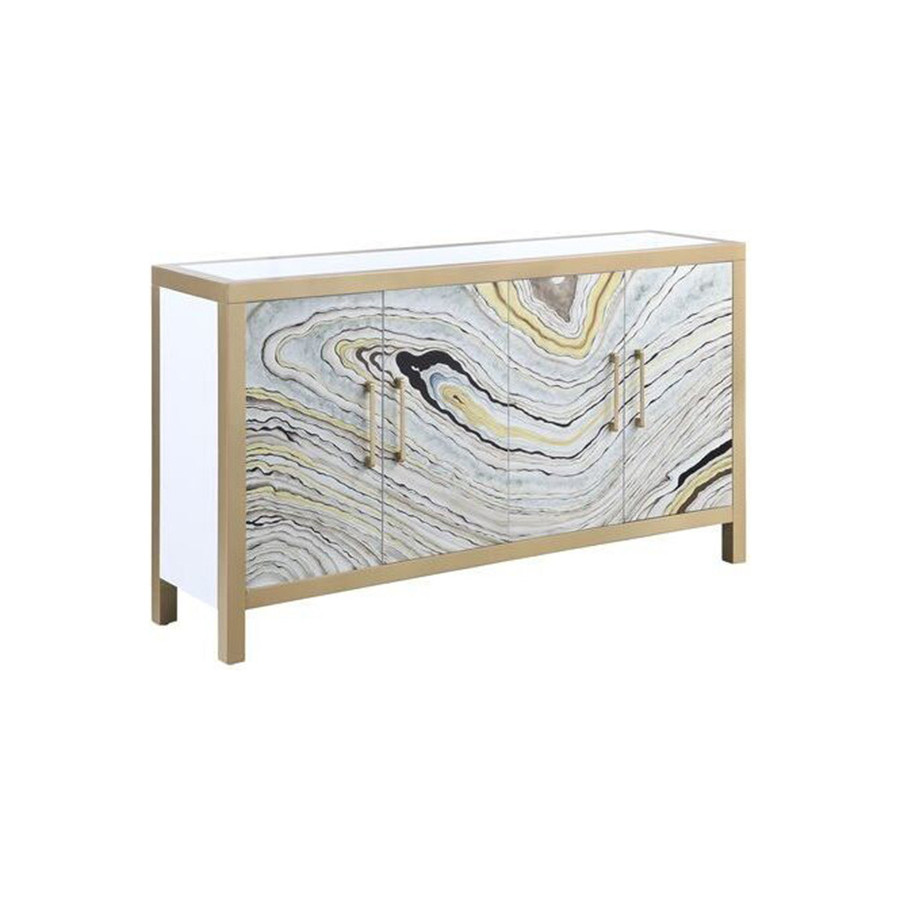 ACME - Olisa Console Cabinet in Stone Grain/White/Gold