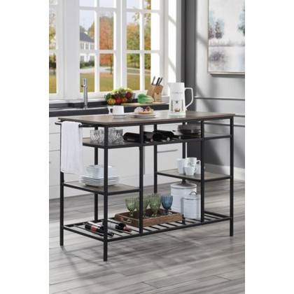 ACME - Lona Kitchen Island in Rustic Oak/Black