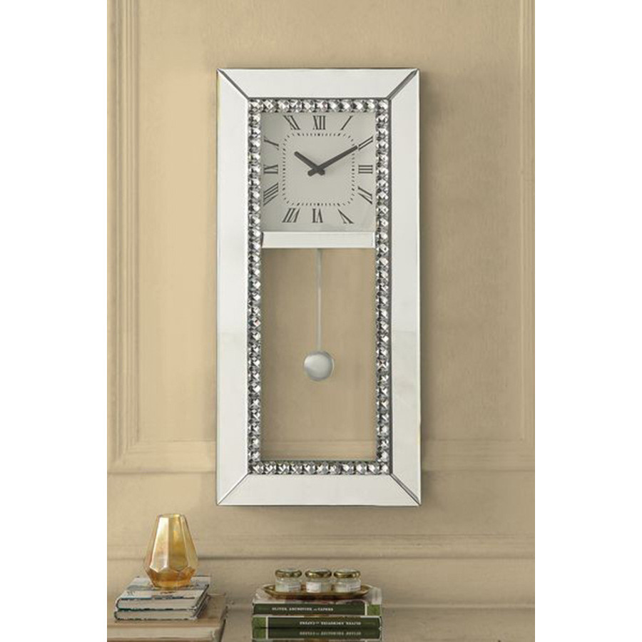 ACME - Lotus Wall Clock in Mirrored/Faux Ice Cube Crystals