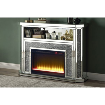 ACME - Noralie Fireplace with Led in Mirrored/Faux Diamonds (AC00508)
