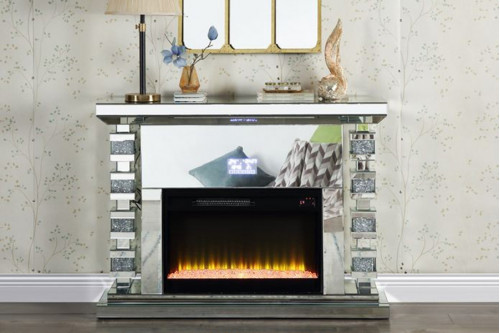 ACME™  - Noralie Fireplace with Bluetooth in Mirrored and Faux Diamonds AC00509