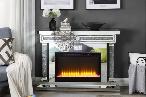 ACME™  - Noralie Fireplace with Bluetooth in Mirrored and Faux Diamonds AC00510