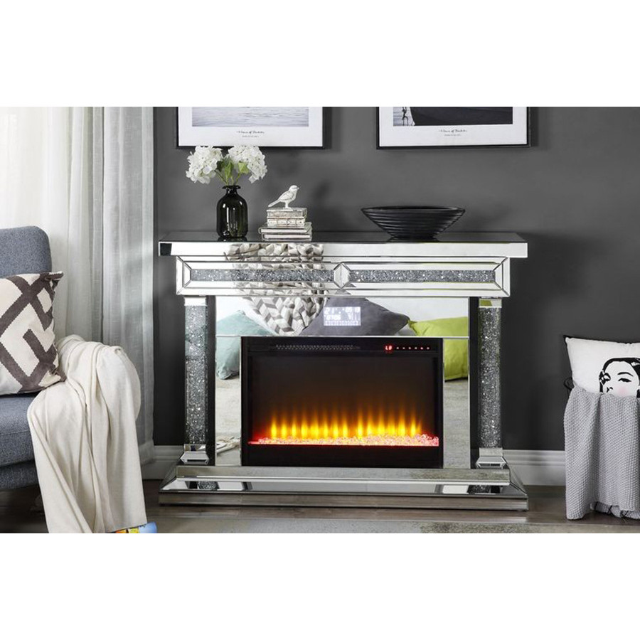 ACME - Noralie Fireplace with Bluetooth in Mirrored/Faux Diamonds (AC00510)