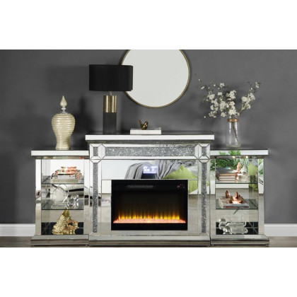 ACME - Noralie Fireplace with Led & Bluetooth in Mirrored/Faux Diamonds