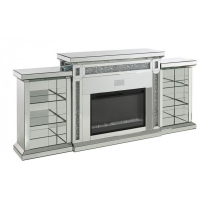 ACME - Noralie Fireplace with Led & Bluetooth in Mirrored/Faux Diamonds