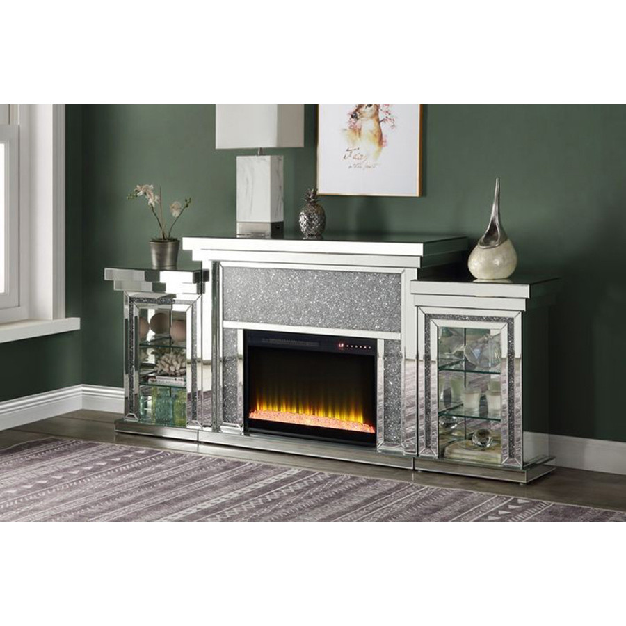 ACME - Noralie Fireplace with Led in Mirrored/Faux Diamonds (AC00524)