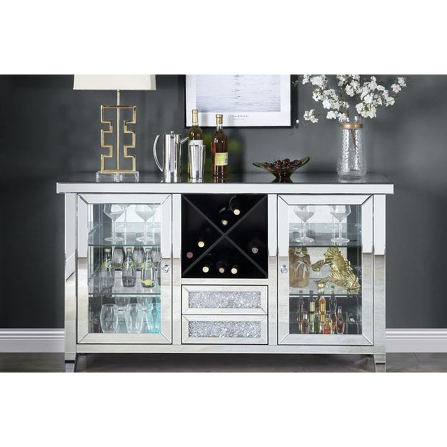 ACME - Noralie Wine Cabinet with Led in Mirrored/Faux Diamonds (AC00525)