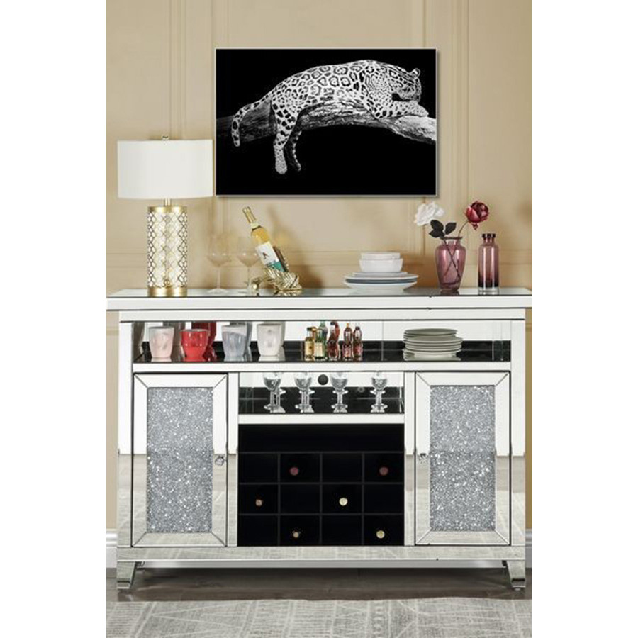 ACME - Noralie Wine Cabinet with Led in Mirrored/Faux Diamonds (AC00526)
