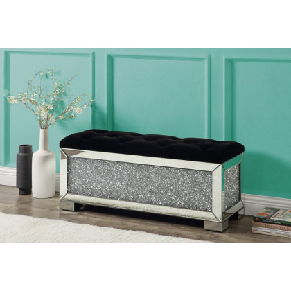 ACME - Noralie Bench with Storage in Mirrored/Faux Diamonds (AC00532)