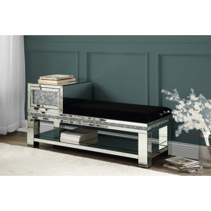 ACME - Noralie Bench with Storage in Mirrored/Faux Diamonds (AC00538)