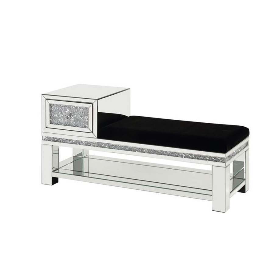 ACME - Noralie Bench with Storage in Mirrored/Faux Diamonds (AC00538)