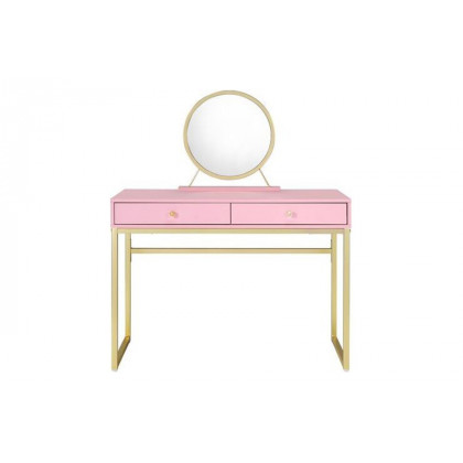 ACME Coleen Vanity Desk with Mirror & Jewelry Tray - Pink/Gold