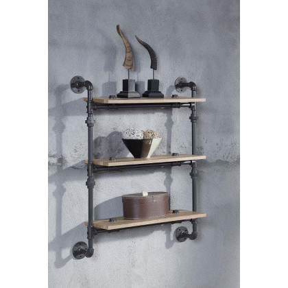ACME Brantley Wall Rack with 3 Shelves - Oak/Sandy Black