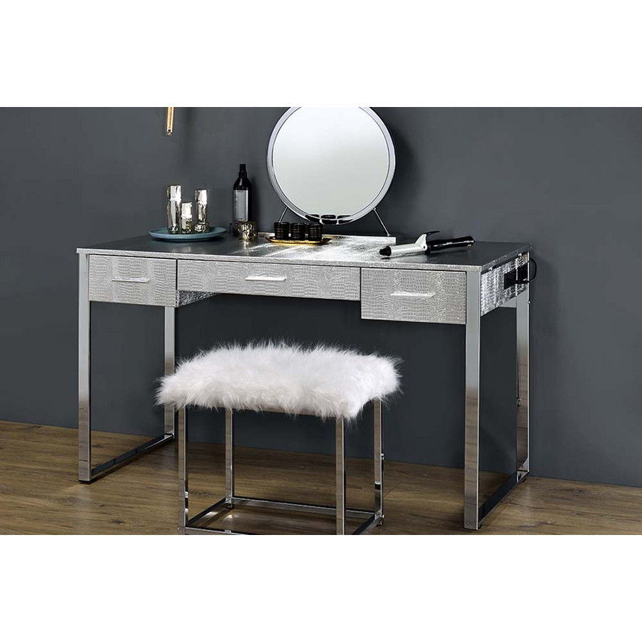 ACME Myles Vanity Set with USB Port - Antique White and Chrome Finish