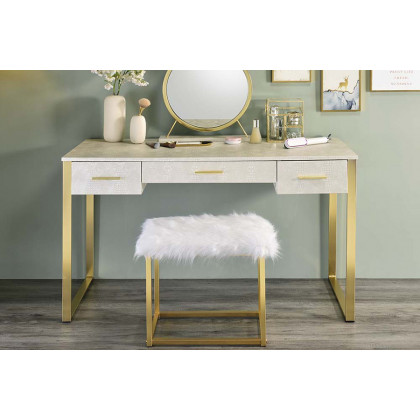 ACME Myles Vanity Set with USB Port - Antique White and Champagne Finish
