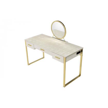 ACME Myles Vanity Set with USB Port - Antique White and Champagne Finish