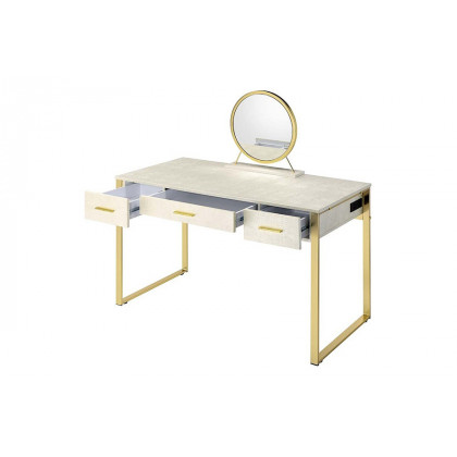 ACME Myles Vanity Set with USB Port - Antique White and Champagne Finish