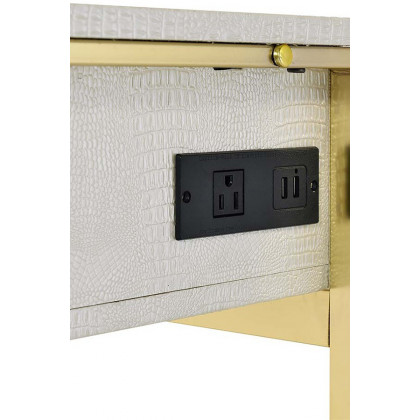 ACME Myles Vanity Set with USB Port - Antique White and Champagne Finish