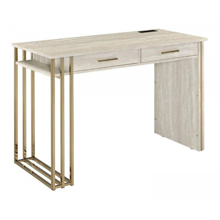ACME - Tyeid Vanity Desk with Usb (Same 92935) in Antique White/Gold
