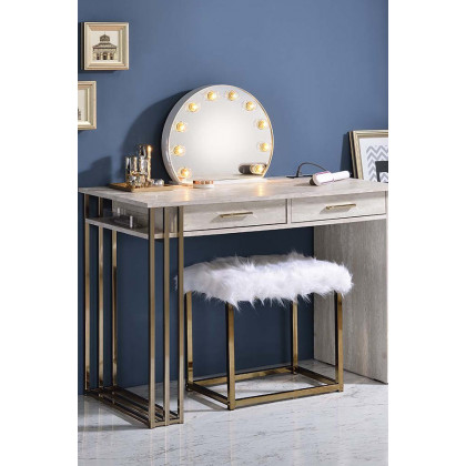 ACME - Tyeid Vanity Desk with Usb (Same 92935) in Antique White/Gold