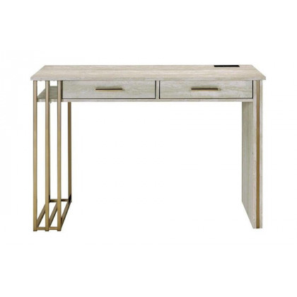 ACME - Tyeid Vanity Desk with Usb (Same 92935) in Antique White/Gold