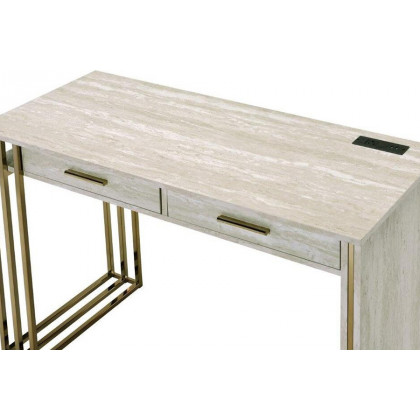 ACME - Tyeid Vanity Desk with Usb (Same 92935) in Antique White/Gold