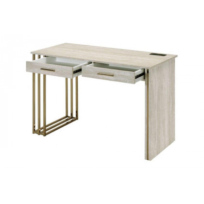 ACME - Tyeid Vanity Desk with Usb (Same 92935) in Antique White/Gold