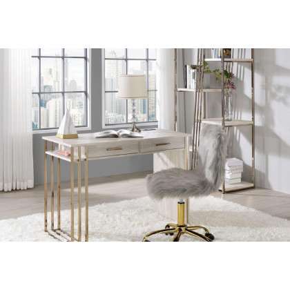 ACME - Tyeid Vanity Desk with Usb (Same 92935) in Antique White/Gold