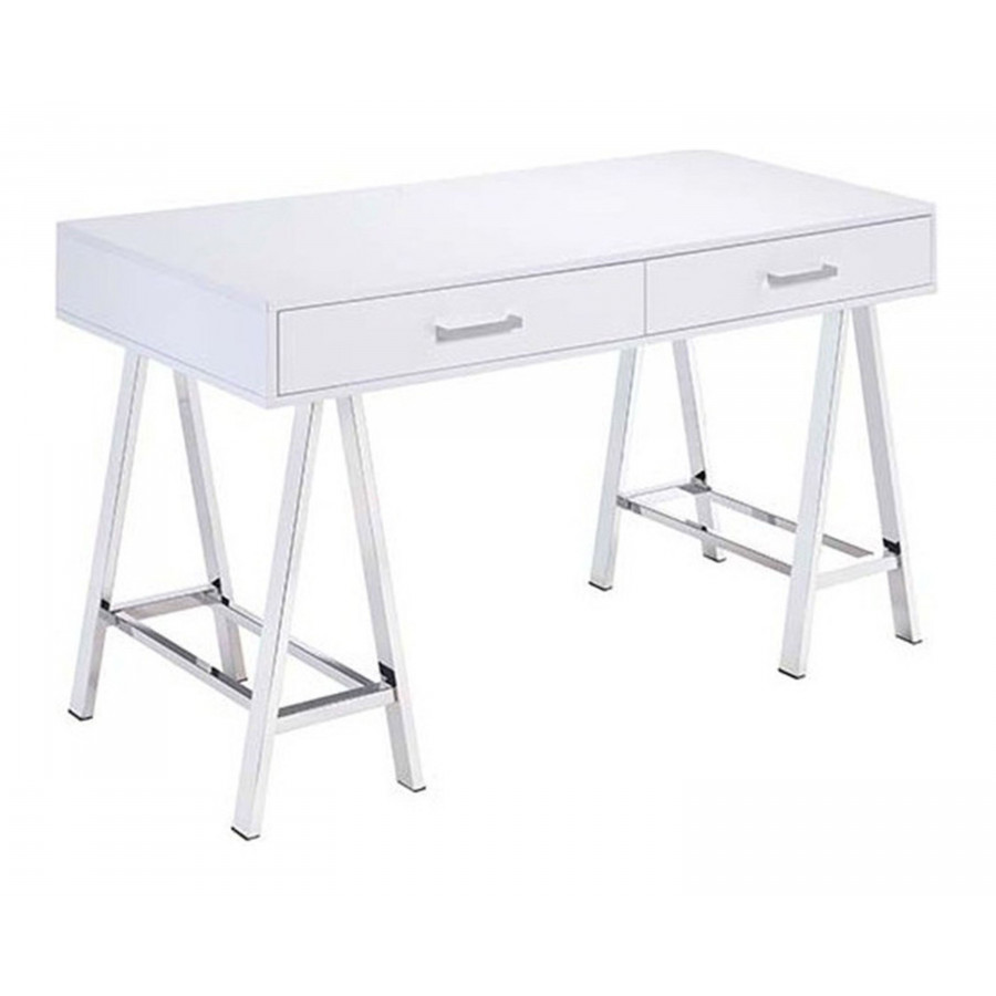 ACME - Coleen Vanity Desk (Same 92229) in White High Gloss/Chrome