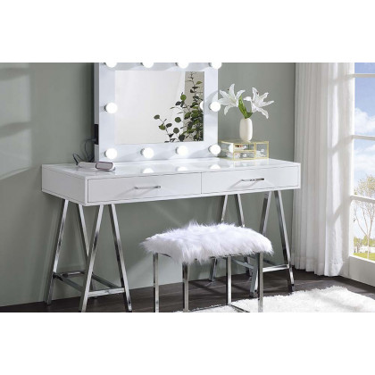 ACME - Coleen Vanity Desk (Same 92229) in White High Gloss/Chrome
