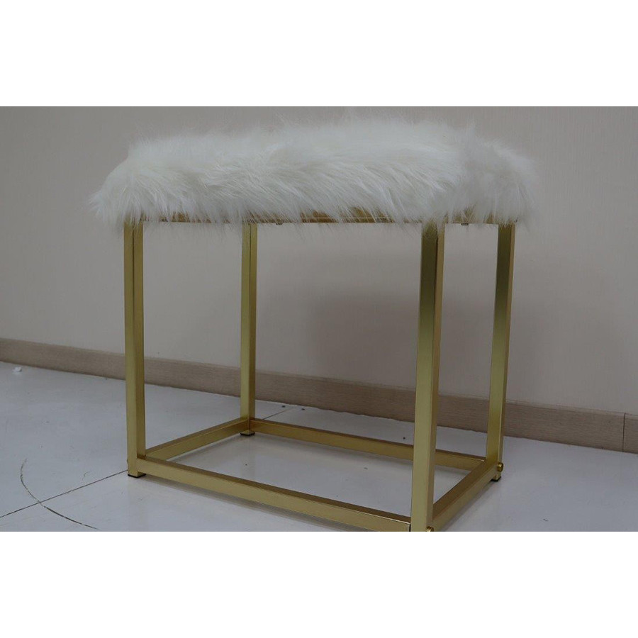 ACME Adao Vanity Mirror and Stool - White and Brass Finish