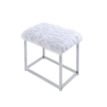 ACME Adao Vanity Mirror and Stool - White and Chrome Finish