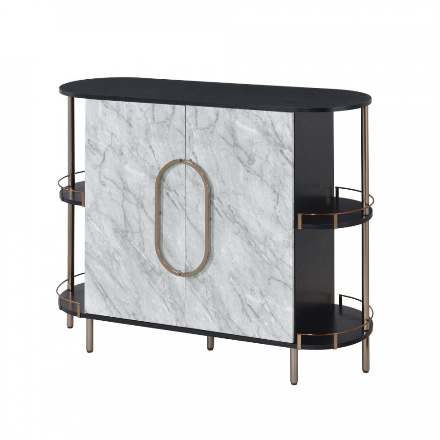 ACME - Vidal Wine Cabinet in Marble Print/Black/Champagne