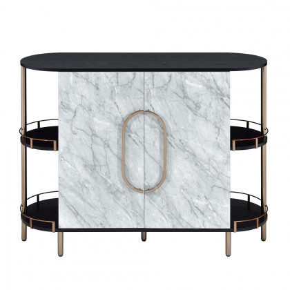 ACME - Vidal Wine Cabinet in Marble Print/Black/Champagne