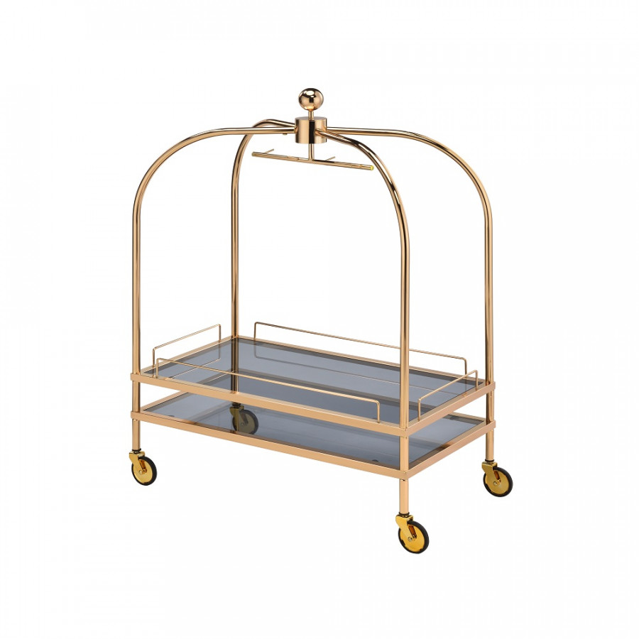ACME - Bryna Serving Cart in Smoked Glass/Gold