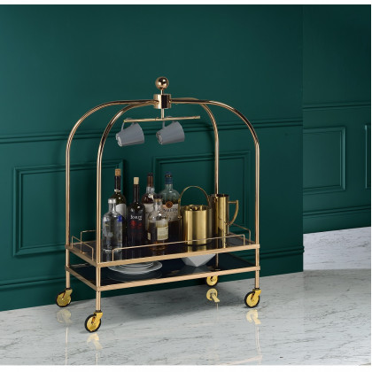 ACME - Bryna Serving Cart in Smoked Glass/Gold