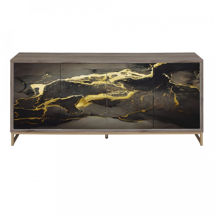 ACME - Payo Console Cabinet in Black Marble Print Oak/Champagne