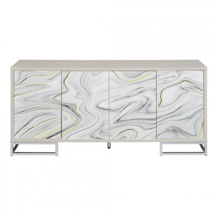 ACME - Panos Console Cabinet in White Marble Print/Chrome