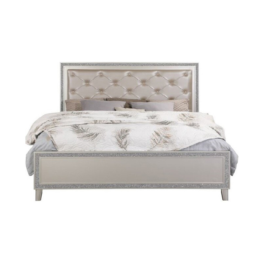 ACME Sliverfluff Eastern King Bed with Led - Synthetic Leather/Champagne