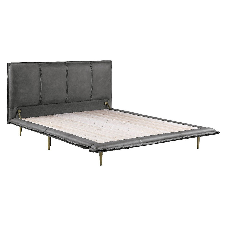 ACME Metis Bed - Gray Top Grain Leather, Eastern King Size