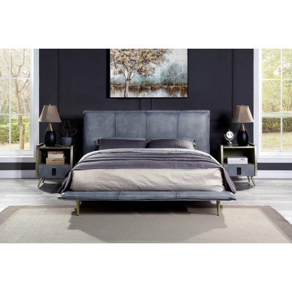ACME Metis Bed - Gray Top Grain Leather, Queen Size