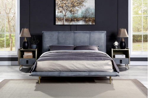 ACME™ Metis Bed - Gray Top Grain Leather, Queen Size