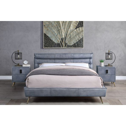 ACME Doris Bed - Gray Top Grain Leather, Eastern King Size