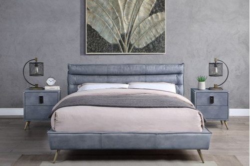 ACME™ Doris Bed - Gray Top Grain Leather, Eastern King Size