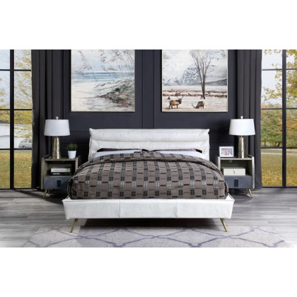 ACME Doris Bed - Vintage White Top Grain Leather, Queen Size