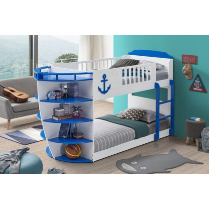 ACME Neptune Twin Over Twin Bunk Bed with Storage Shelves - Sky Blue Finish