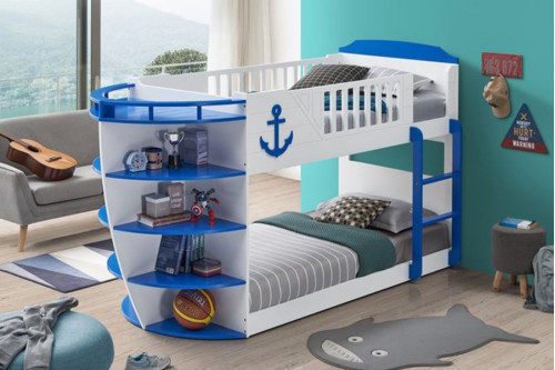 ACME™ Neptune Twin Over Twin Bunk Bed with Storage Shelves - Sky Blue Finish