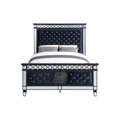 ACME Varian II Eastern King Bed - Mirrored/Dark Navy Blue/Black/Sliver